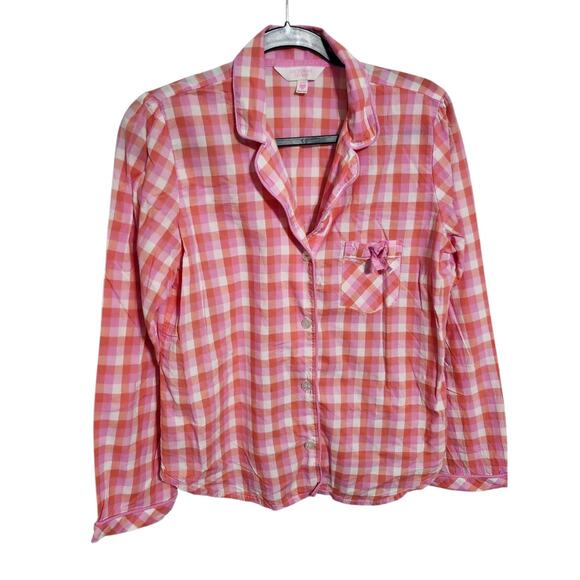 Victoria's Secret Plaid Pajama Set Womans Medium 100% COTTON Pink White Orange - Picture 5 of 8